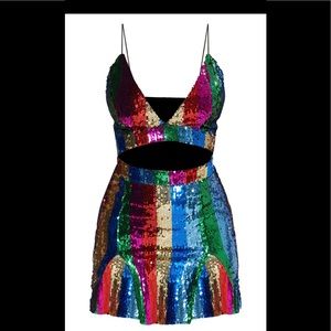 Multi Strappy Plunge Extreme Split Sequin Bodycon Dress